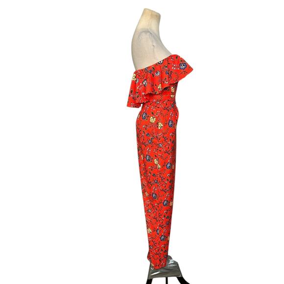 Gianni Bini red green floral strapless ruffled jumpsuit size 6 - Picture 7 of 16